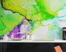 Alcohol Ink Abstract Pattern Peel and Stick Wallpaper Mural. (Lime, Green, Yellow, Purple Stained)