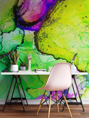 Alcohol Ink Abstract Pattern Peel and Stick Wallpaper Mural. (Lime, Green, Yellow, Purple Stained)