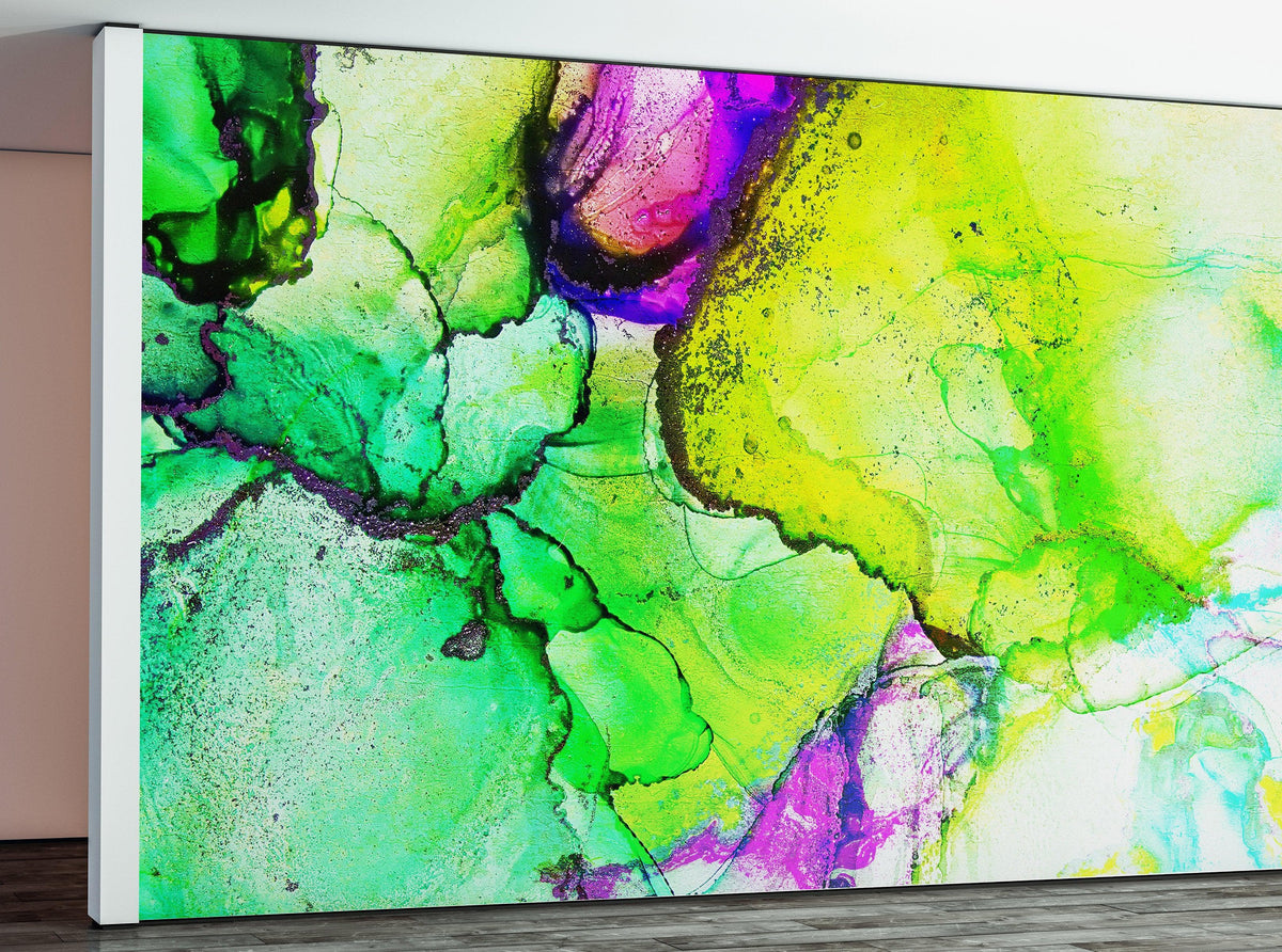 Alcohol Ink Abstract Pattern Peel and Stick Wallpaper Mural. (Lime, Green, Yellow, Purple Stained) #6257, photo 11 of 11