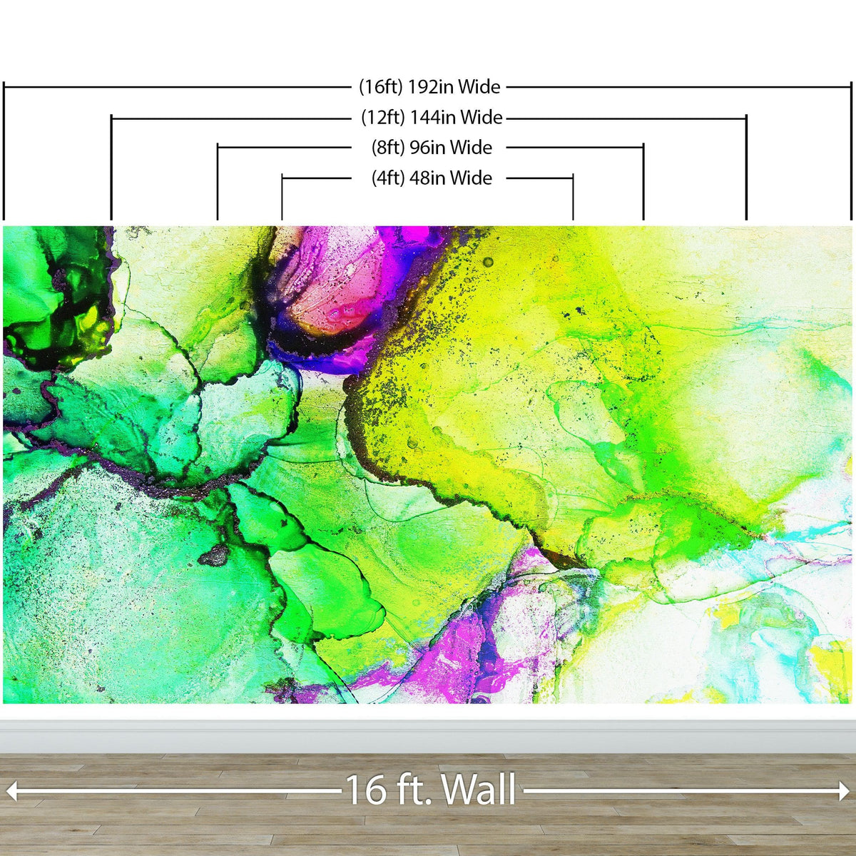 Alcohol Ink Abstract Pattern Peel and Stick Wallpaper Mural. (Lime, Green, Yellow, Purple Stained) #6257, photo 5 of 11