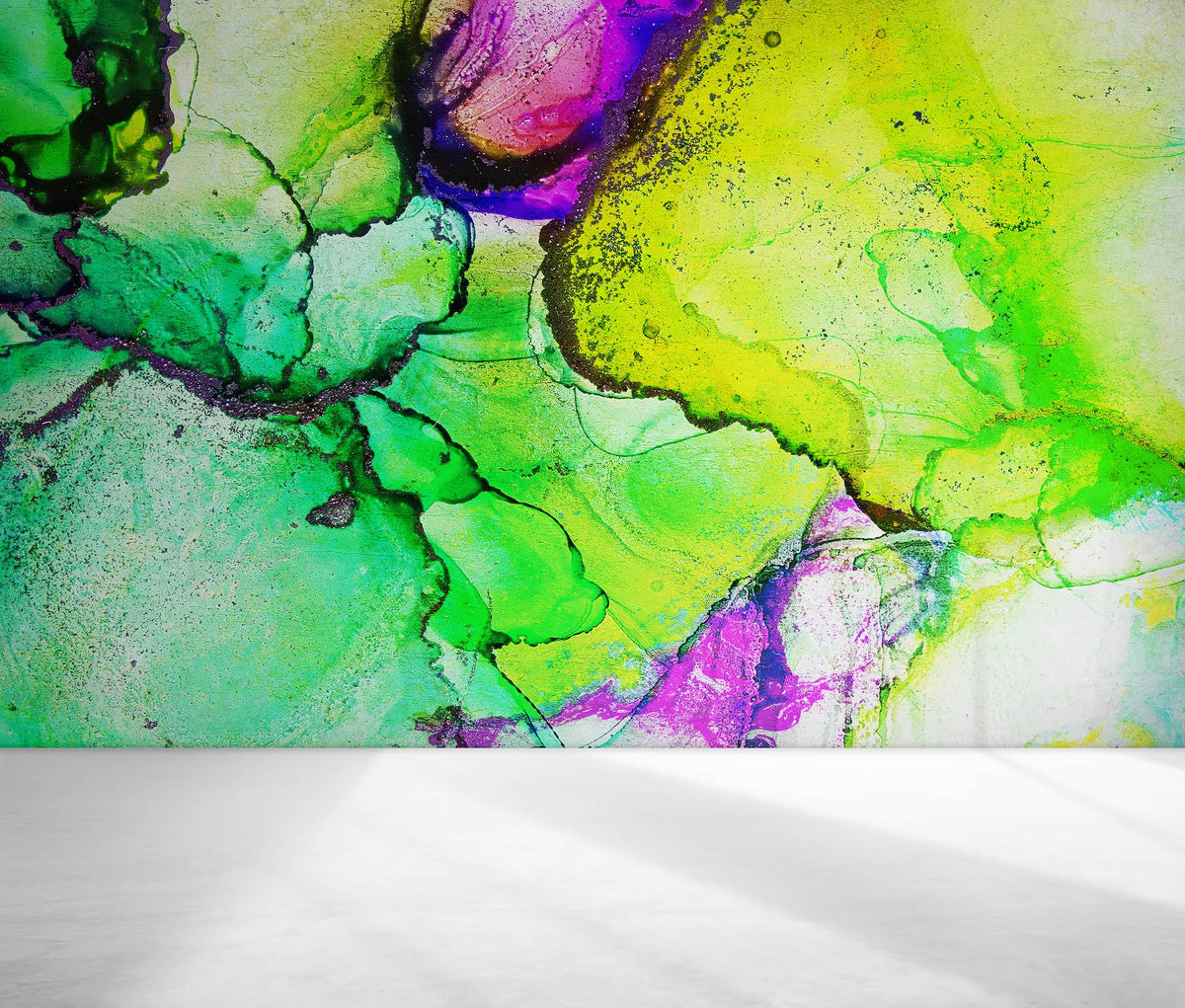 Alcohol Ink Abstract Pattern Peel and Stick Wallpaper Mural. (Lime, Green, Yellow, Purple Stained) #6257, photo 2 of 11