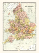 Vintage Map of England & Wales 1871