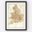 Vintage Map of England & Wales 1871
