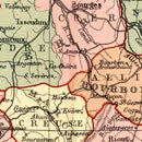 Vintage Map of France And Switzerland 1871
