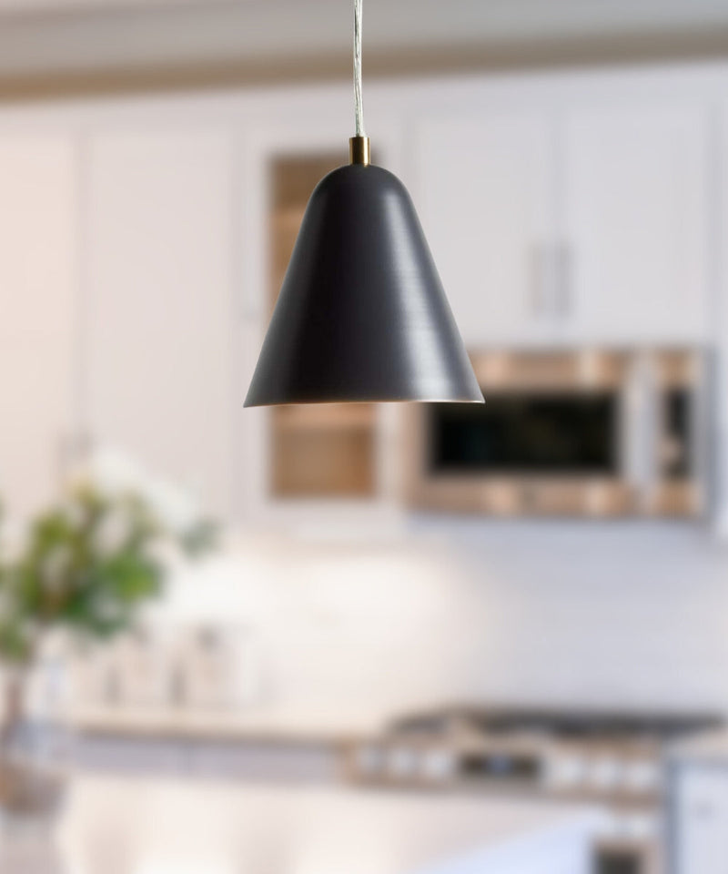 MoDRN 7"W 1-Light Scandinavian Mini-Pendant Light Fixture, Black Metal Finish