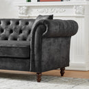 Chesterfield Sofa, High Tech Fabric Roll Armrest, 3 Seater Mid Century Modern Couch - Black by HouseOfZazla