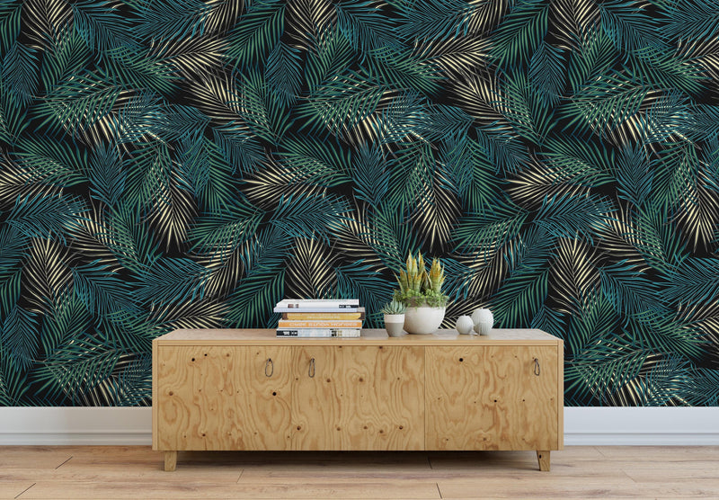 Tropical Palm Leave Pattern Peel and Stick Wall Mural.