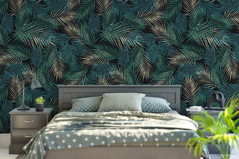 Tropical Palm Leave Pattern Peel and Stick Wall Mural.