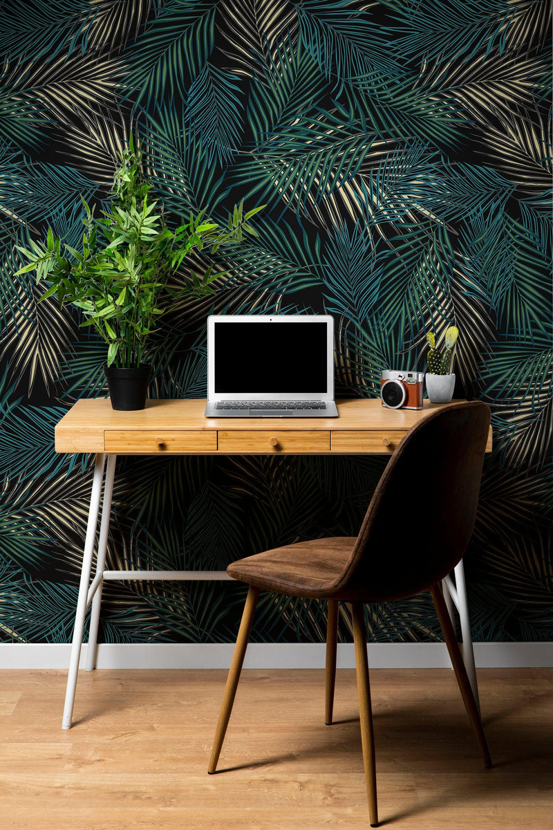 Tropical Palm Leave Pattern Peel and Stick Wall Mural.