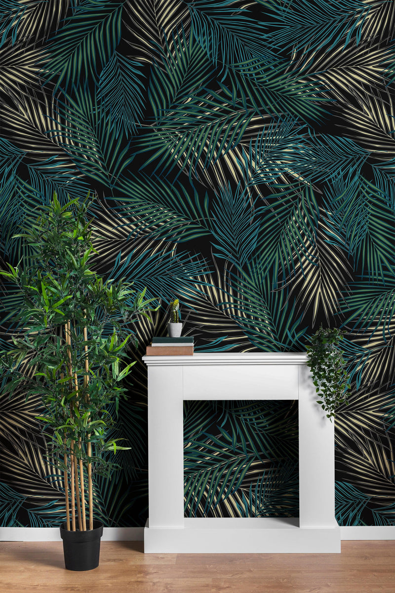 Tropical Palm Leave Pattern Peel and Stick Wall Mural.