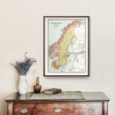 Vintage Map of Sweden, Norway & Denmark 1871