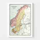 Vintage Map of Sweden, Norway & Denmark 1871