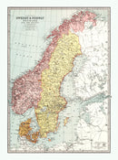 Vintage Map of Sweden, Norway & Denmark 1871