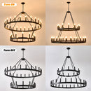 2 Tiers Wagon Wheel Chandelier Wooden Farmhouse 36 Light (24 / 12) Or (12 / 24) Metal Chandeliers 2 Story Light Fixtures Industrial For High Ceiling Living Dining Room Foyer, Adjustable Height - Black by HouseOfZazla