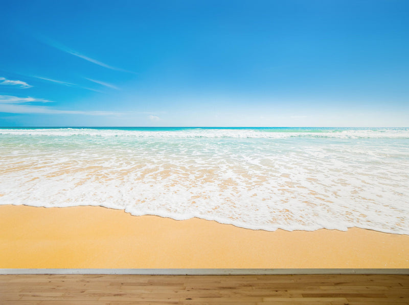 Bright Afternoon Blue Skies Ocean Beach Wave Wall Mural.