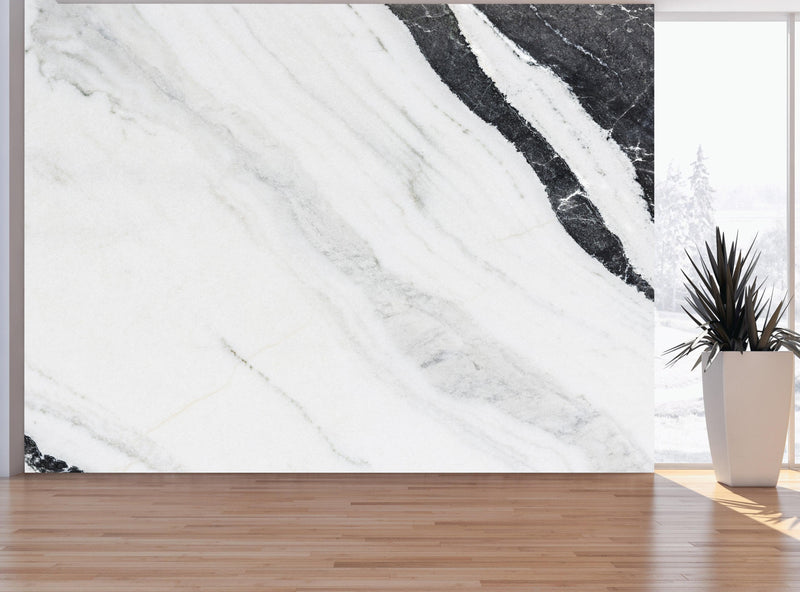 Black and White Marble Stone Granite Slate Wall Mural. Peel and Stick.