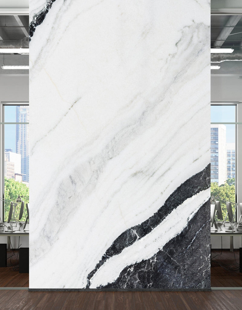 Black and White Marble Stone Granite Slate Wall Mural. Peel and Stick.