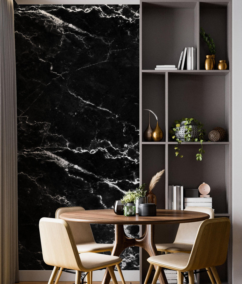 Black Marble Stone Granite Slate Peel and Stick Wallpaper | Removable Wall Mural