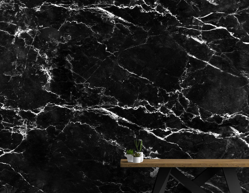 Black Marble Stone Granite Slate Peel and Stick Wallpaper | Removable Wall Mural