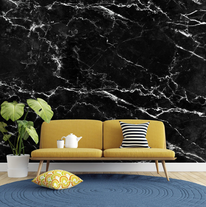 Black Marble Stone Granite Slate Peel and Stick Wallpaper | Removable Wall Mural