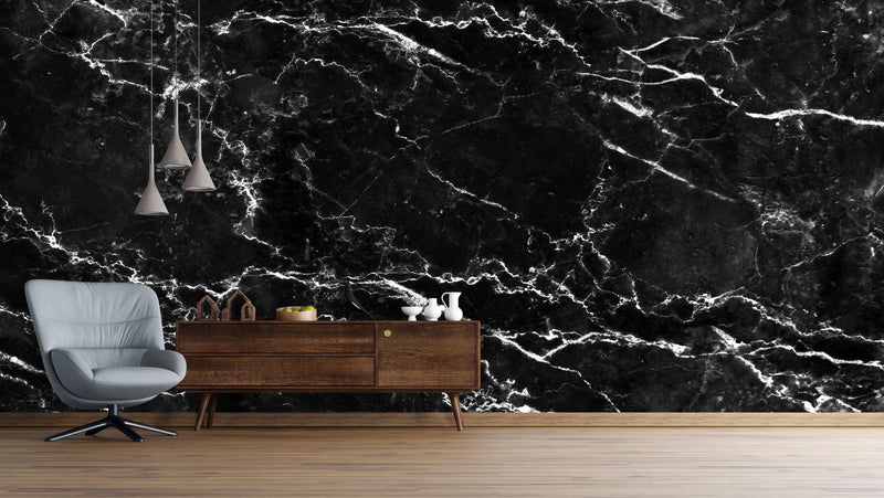 Black Marble Stone Granite Slate Peel and Stick Wallpaper | Removable Wall Mural