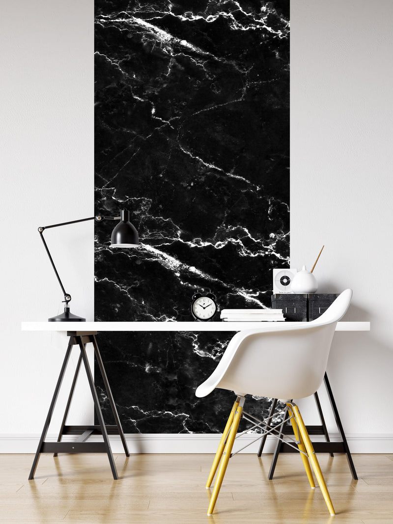 Black Marble Stone Granite Slate Peel and Stick Wallpaper | Removable Wall Mural