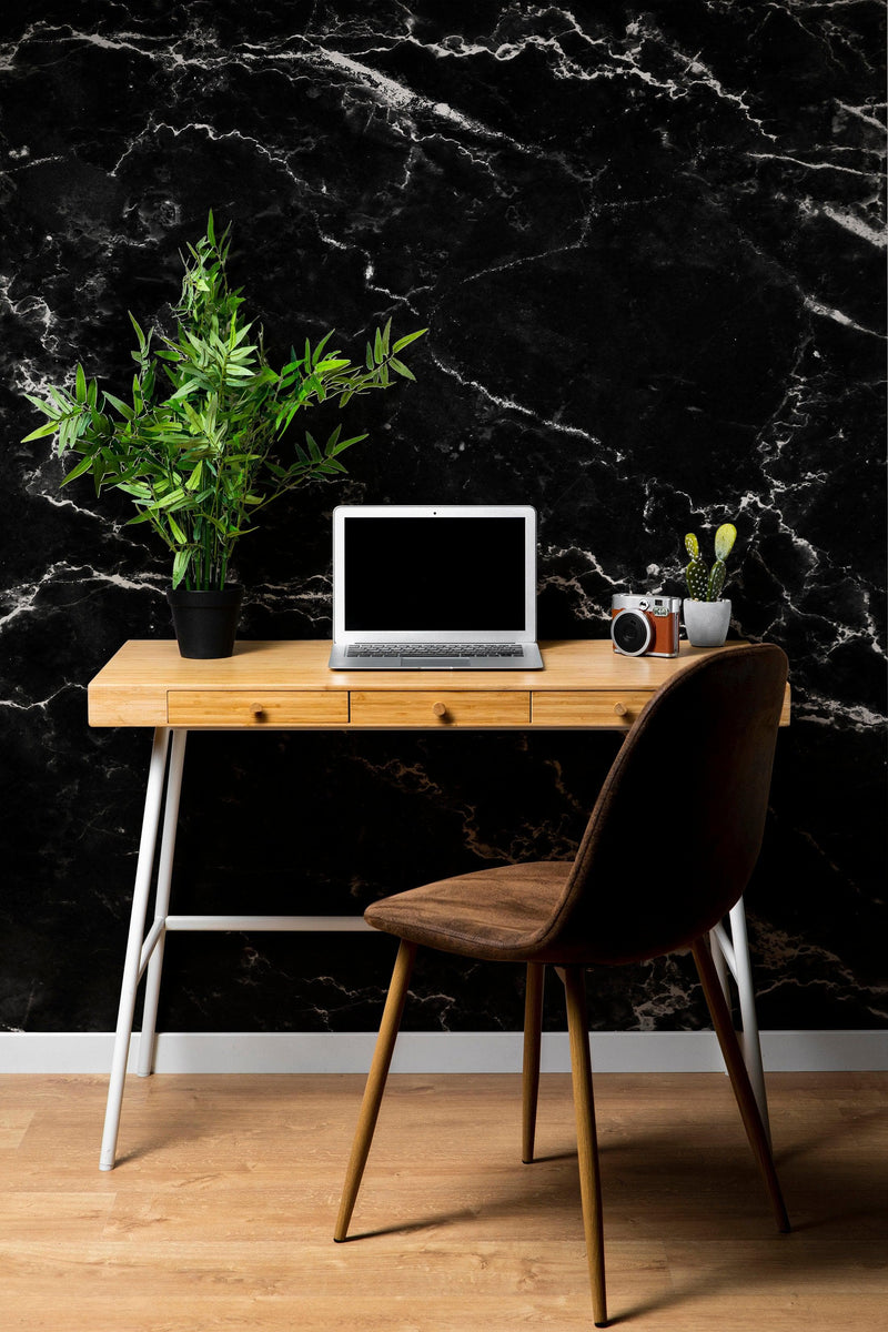 Black Marble Stone Granite Slate Peel and Stick Wallpaper | Removable Wall Mural