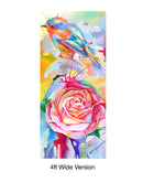 Colorful Bird and Roses Flower Watercolor Artwork Wall Mural. Removable Peel and Stick Wall Mural.