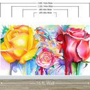 Colorful Bird and Roses Flower Watercolor Artwork Wall Mural. Removable Peel and Stick Wall Mural.