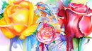 Colorful Bird and Roses Flower Watercolor Artwork Wall Mural. Removable Peel and Stick Wall Mural.