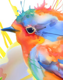 Colorful Bird and Roses Flower Watercolor Artwork Wall Mural. Removable Peel and Stick Wall Mural.