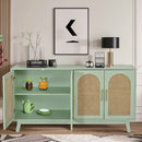 59.84"Modern 4-Door Cabinet with Rattan Decorative Doors,for Bedroom,Living Room,Office,Easy Assembly, Mint Green