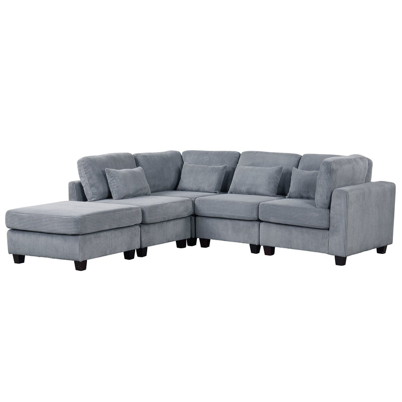 5 Pieces L shaped Sofa with Removable Ottomans and comfortable waist pillows