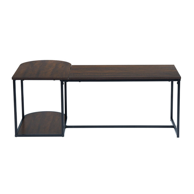 47.2" W x 25.6"D x 17.7" H Modern Industrial Style Rectangular Wood Grain Top Coffee Table with Metal Frame - Walnut & Black