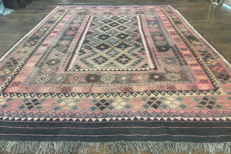 Persian Kurdish Kilim Rug 8x10, Large Flatweave Tribal Bohemian Rug, Vintage Zarand Kilim