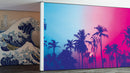 Miami Tropical Palm Tree Vice Color Wall Mural. Bright Miami Vice Blue and Fuchsia Colors.