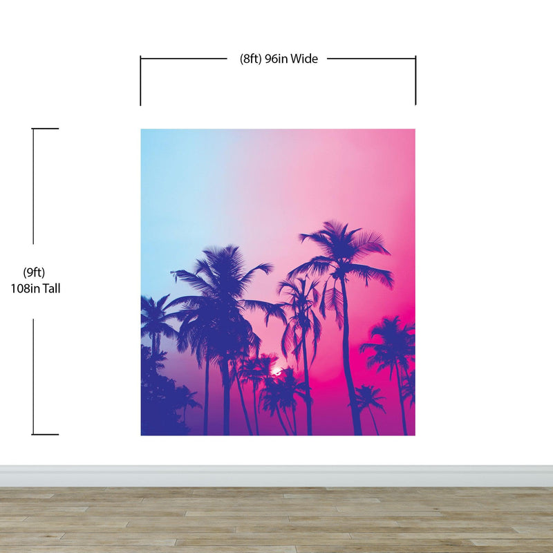 Miami Tropical Palm Tree Vice Color Wall Mural. Bright Miami Vice Blue and Fuchsia Colors.