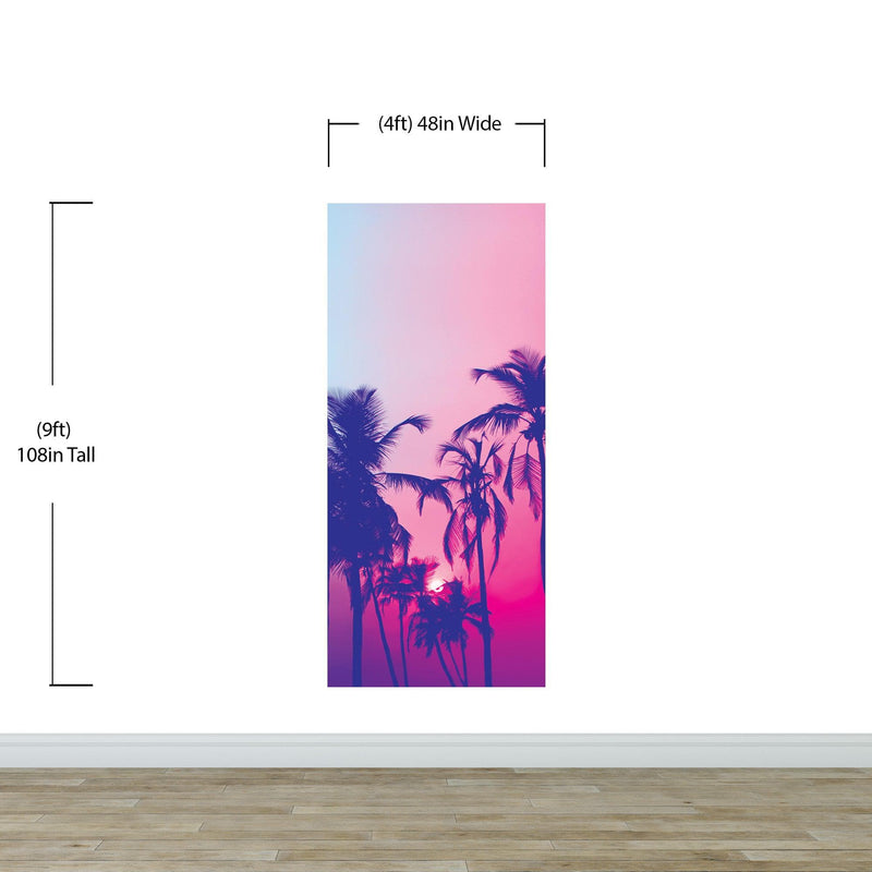 Miami Tropical Palm Tree Vice Color Wall Mural. Bright Miami Vice Blue and Fuchsia Colors.