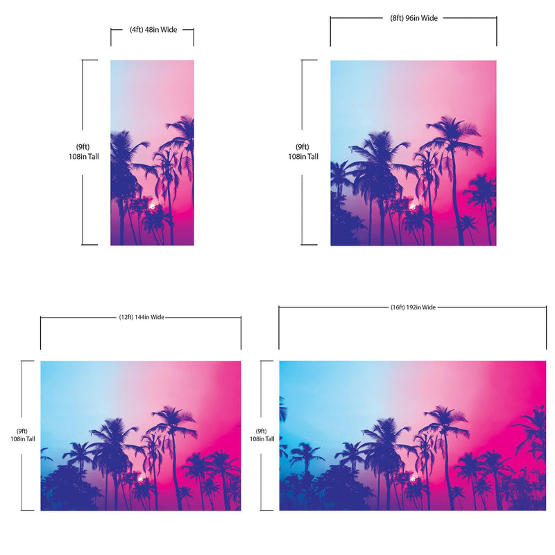 Miami Tropical Palm Tree Vice Color Wall Mural. Bright Miami Vice Blue and Fuchsia Colors.