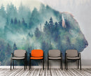 Foggy Mountain Forest View with Bison Buffalo Overlay Natural Scenery Wall Mural