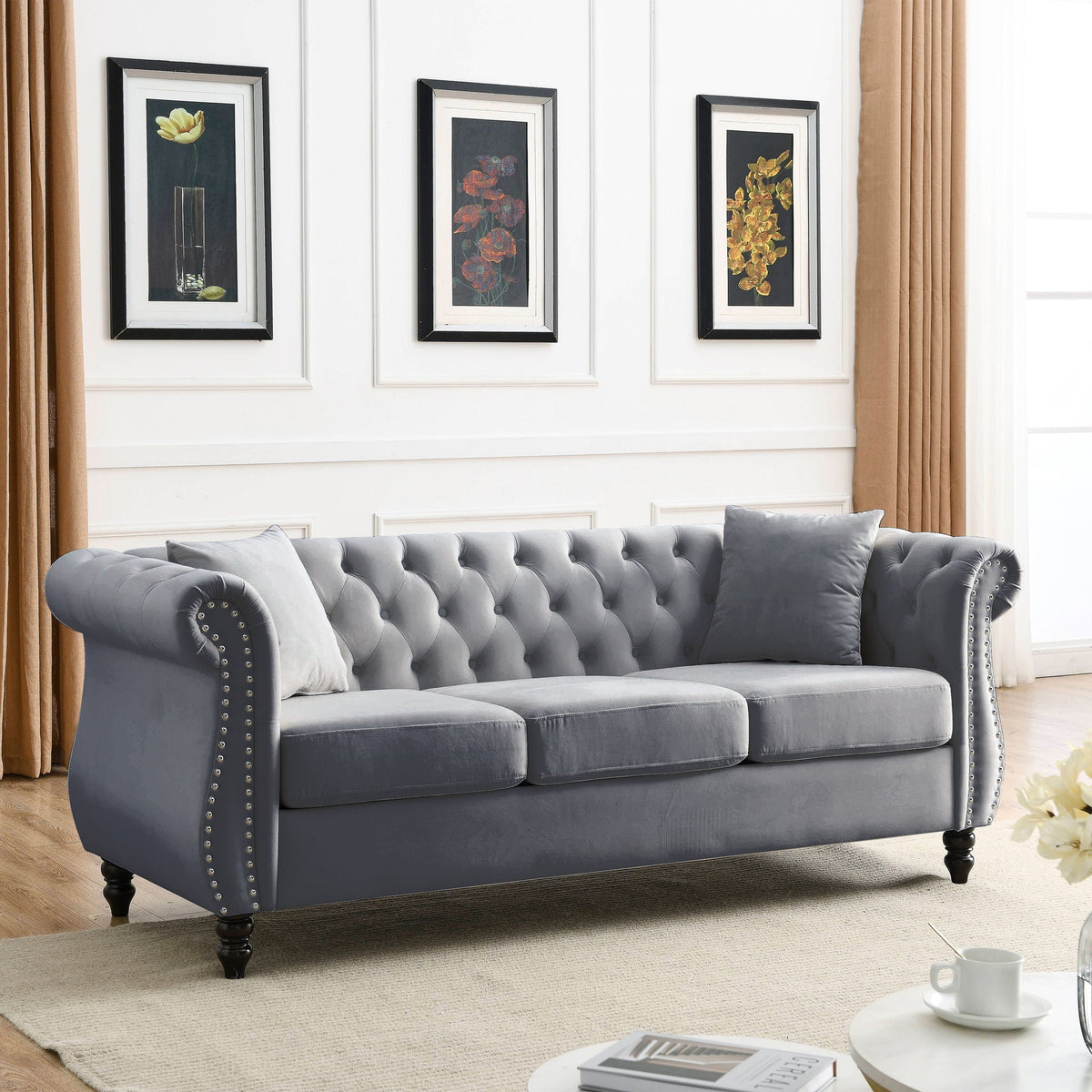 Chesterfield Sofa With Rolled Arms And Nailhead Trim, photo 30 of 40