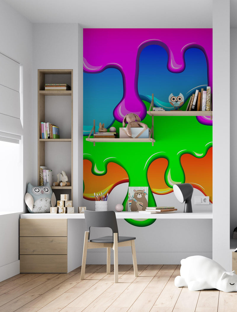 Bright Color Dripping Ink Splatter Wall Mural.