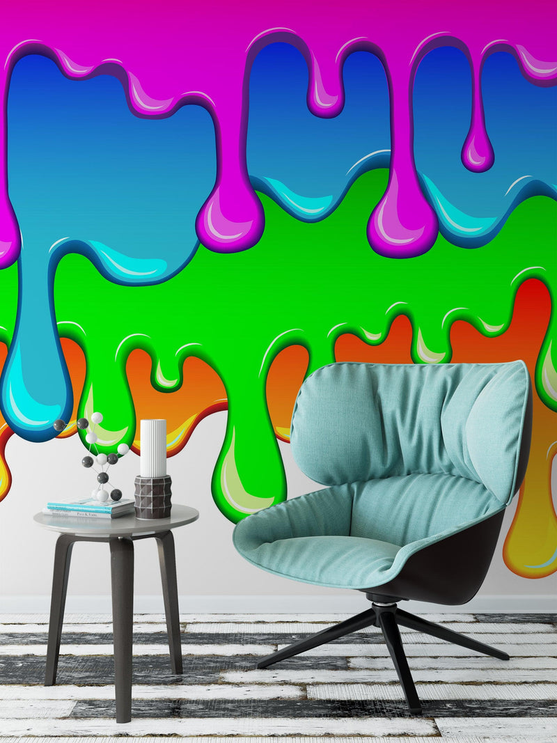 Bright Color Dripping Ink Splatter Wall Mural.