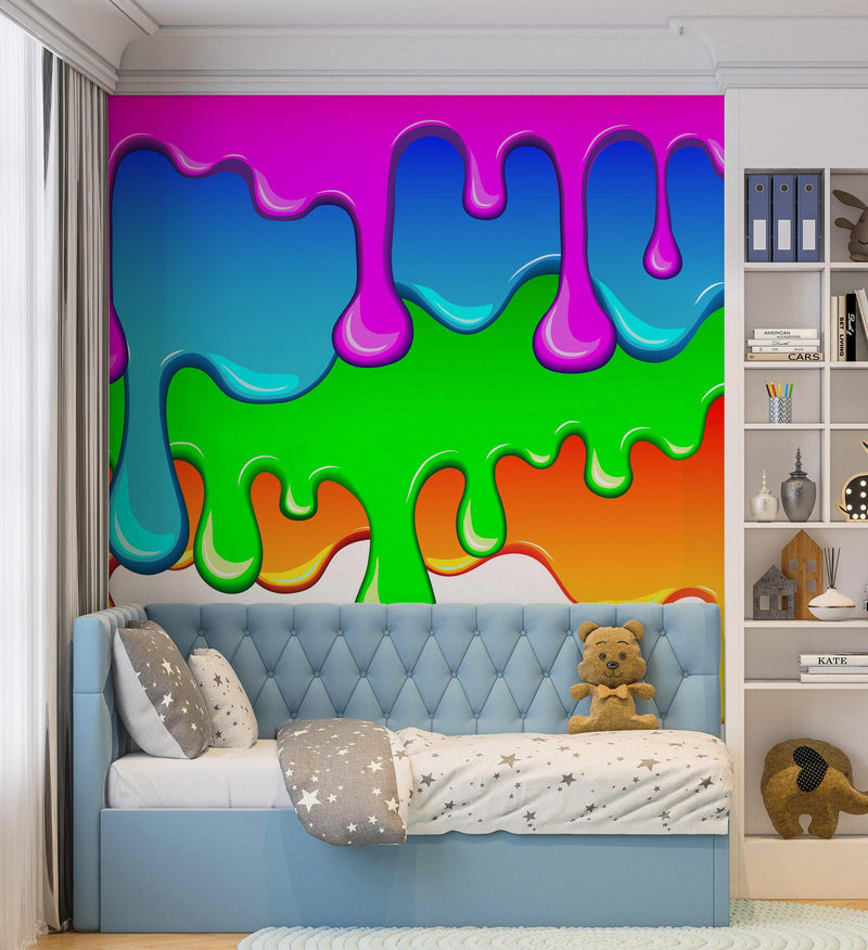 Bright Color Dripping Ink Splatter Wall Mural.