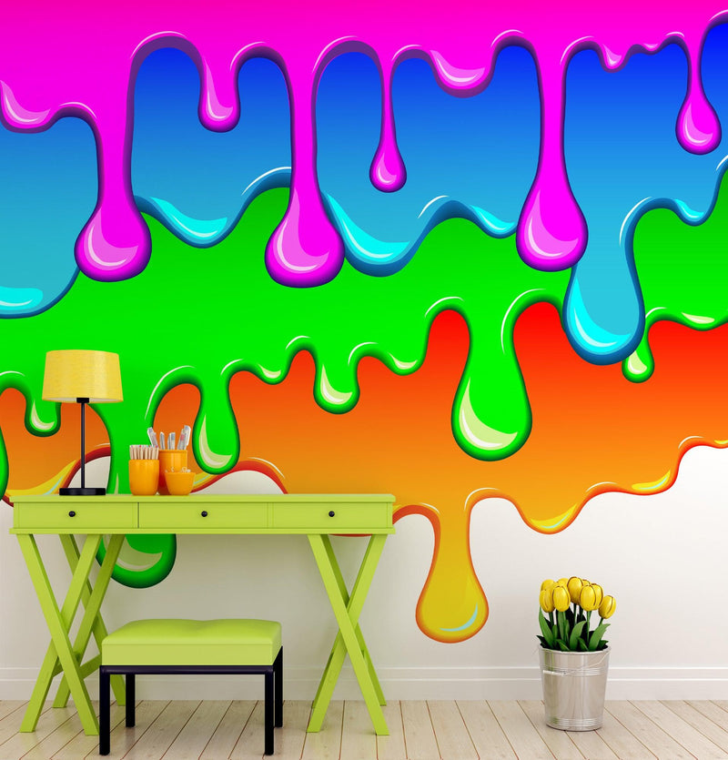 Bright Color Dripping Ink Splatter Wall Mural.