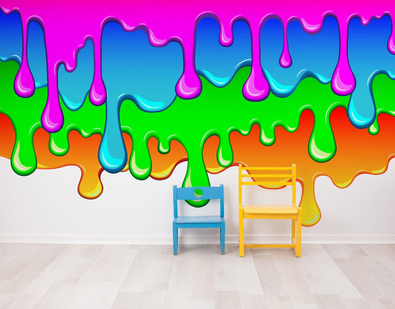 Bright Color Dripping Ink Splatter Wall Mural.