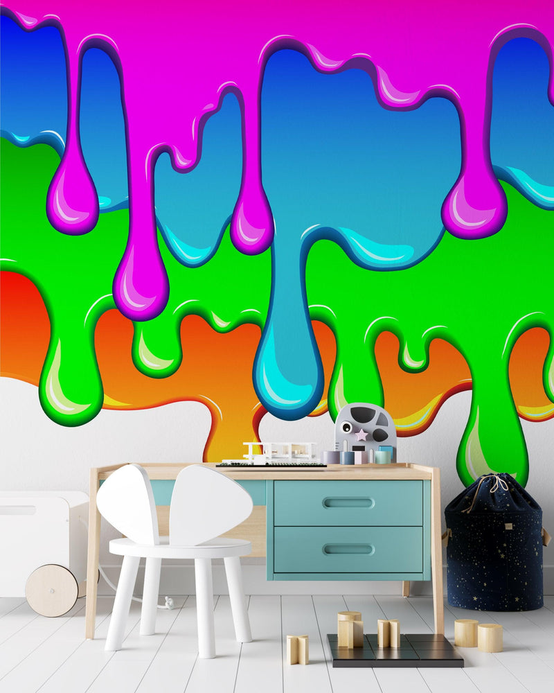 Bright Color Dripping Ink Splatter Wall Mural.