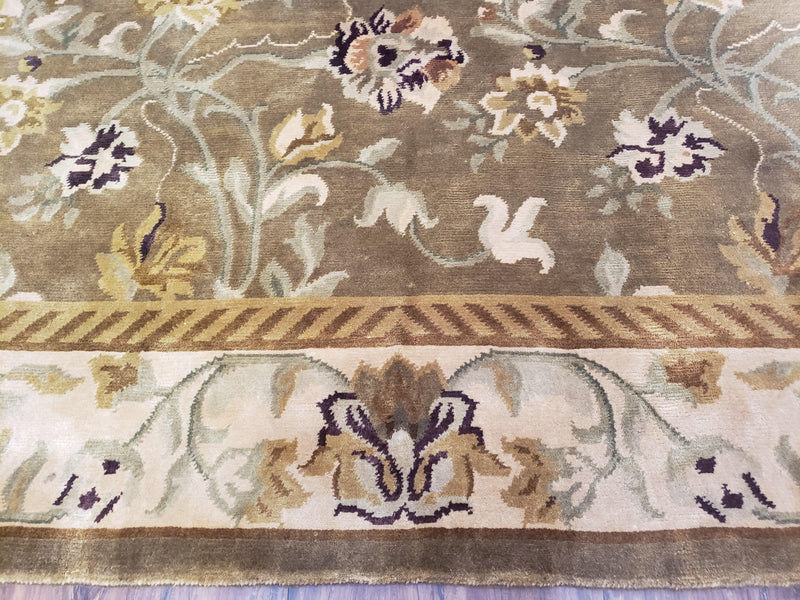 8x10 Rug - Plush Tibetan Rug - Green & Beige Floral Rug - Large Handmade Wool Rug - 250x300 Carpet