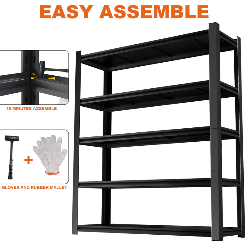 59' Wide Black Metal Shelves, with 5 Removable Dividers, Large Capacity, Strong Load Bearing, Suitable for Garage, Kitchen and Office.