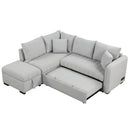 82.6" L-shaped Sectional Pull Out Sofa Bed Sleeper Sofa with Two USB Ports, Two Power Sockets and a Movable Storage Ottoman, Gray